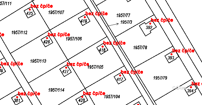 Bílovec 44895453 na parcele st. 418 v KÚ Stará Ves u Bílovce, Katastrální mapa