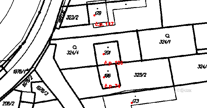Újezdec 126 na parcele st. 201 v KÚ Újezdec u Osvětiman, Katastrální mapa