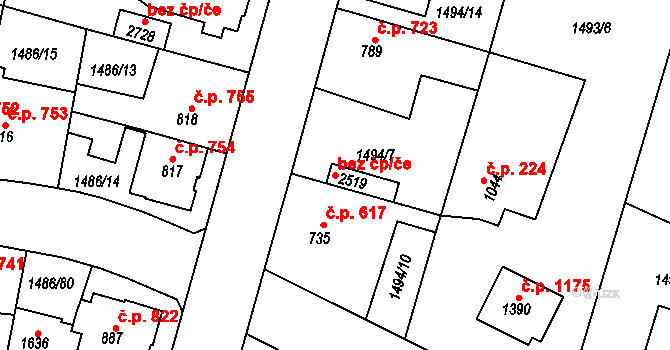 Třebechovice pod Orebem 48772453 na parcele st. 2519 v KÚ Třebechovice pod Orebem, Katastrální mapa