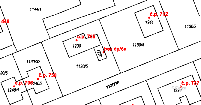 Nučice 50831453 na parcele st. 1236 v KÚ Nučice u Rudné, Katastrální mapa