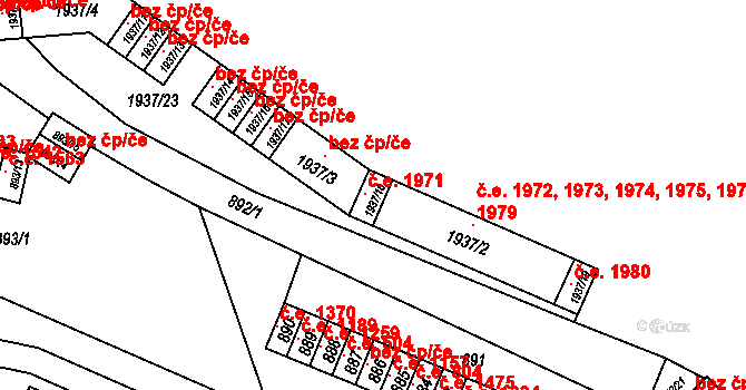 Chomutov 1971 na parcele st. 1937/18 v KÚ Chomutov I, Katastrální mapa