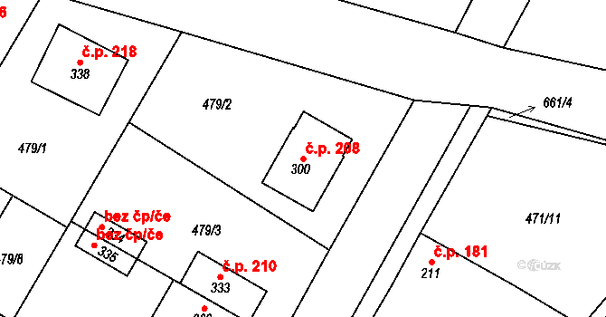 Chroustovice 208 na parcele st. 300 v KÚ Chroustovice, Katastrální mapa