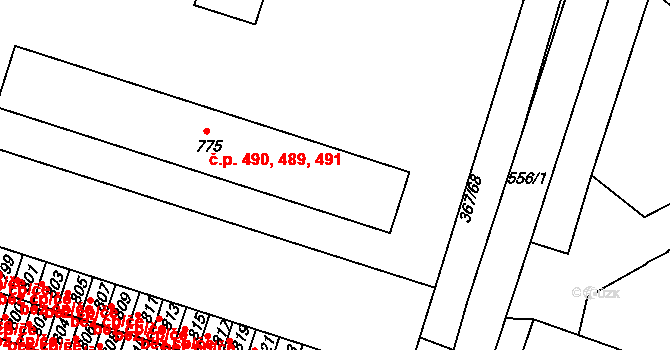 Mikovice 489,490,491, Kralupy nad Vltavou na parcele st. 775 v KÚ Mikovice u Kralup nad Vltavou, Katastrální mapa