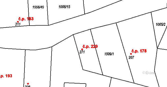 Ledčice 229 na parcele st. 271 v KÚ Ledčice, Katastrální mapa