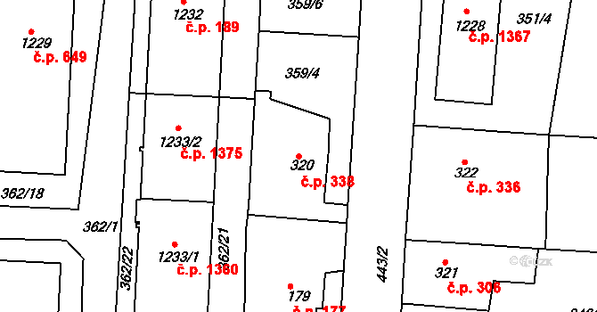 Neratovice 338 na parcele st. 320 v KÚ Neratovice, Katastrální mapa
