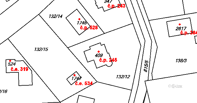 Rajchardov 245, Hradištko na parcele st. 409 v KÚ Hradištko pod Medníkem, Katastrální mapa