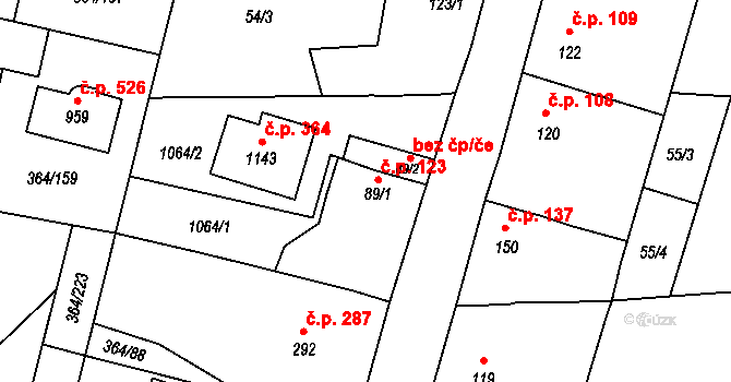 Nučice 123 na parcele st. 89/1 v KÚ Nučice u Rudné, Katastrální mapa