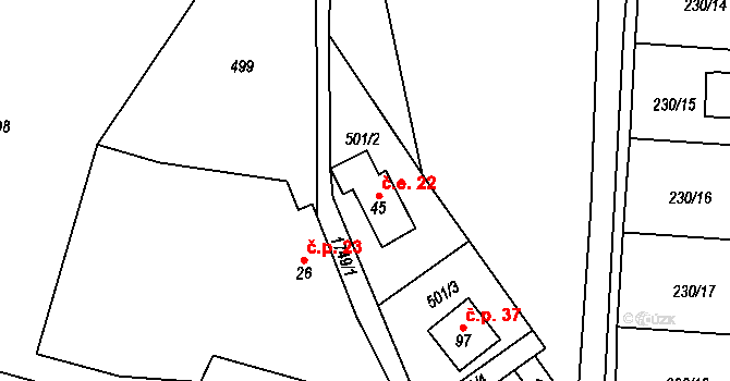 Mezholezy 22 na parcele st. 45 v KÚ Mezholezy u Horšovského Týna, Katastrální mapa