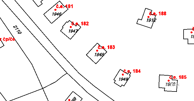 Jedovnice 183 na parcele st. 1948 v KÚ Jedovnice, Katastrální mapa