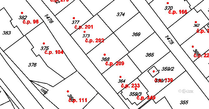 Olomučany 209 na parcele st. 368 v KÚ Olomučany, Katastrální mapa