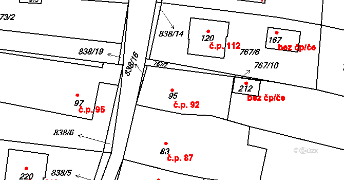 Vranová 92 na parcele st. 95 v KÚ Vranová u Letovic, Katastrální mapa