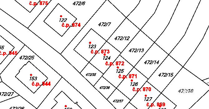 Bílovec 872 na parcele st. 124 v KÚ Radotín u Bílovce, Katastrální mapa