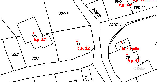 Lubina 22, Kopřivnice na parcele st. 30 v KÚ Drnholec nad Lubinou, Katastrální mapa