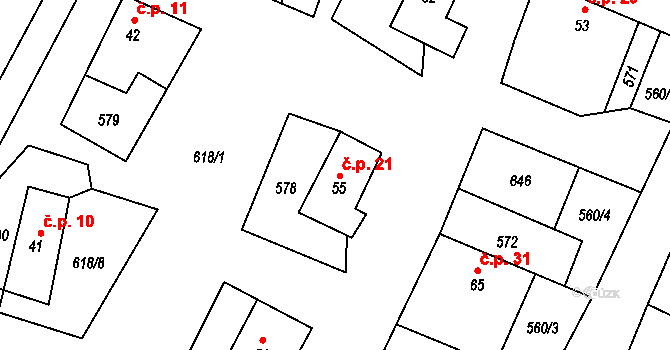Konopiště 21, Lipovice na parcele st. 55 v KÚ Lipovice, Katastrální mapa