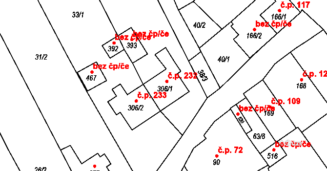 Besednice 232 na parcele st. 306/1 v KÚ Besednice, Katastrální mapa