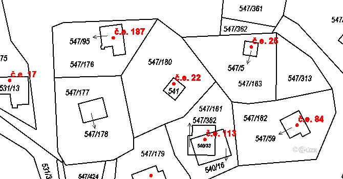 Kovářov 22, Frymburk na parcele st. 541 v KÚ Frymburk, Katastrální mapa