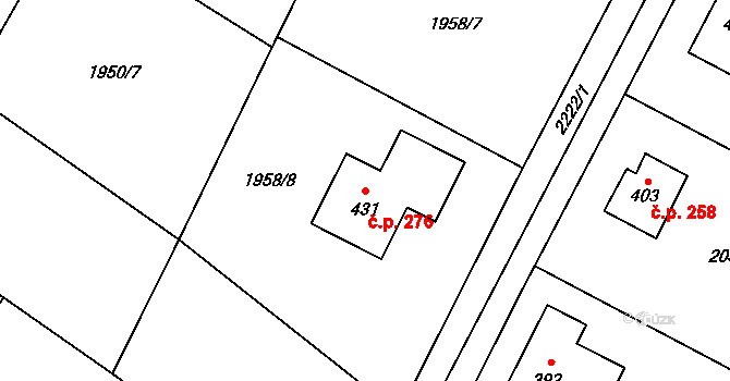 Tísek 276 na parcele st. 431 v KÚ Tísek, Katastrální mapa