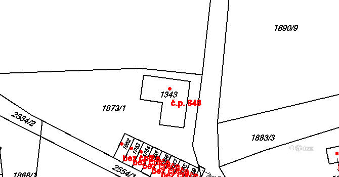 Česká Kamenice 848 na parcele st. 1343 v KÚ Česká Kamenice, Katastrální mapa