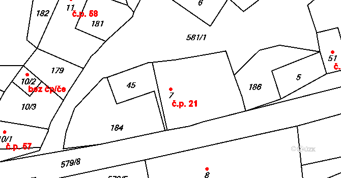 Tatinná 21, Bitozeves na parcele st. 7 v KÚ Tatinná, Katastrální mapa