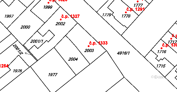 Louny 1333 na parcele st. 2003 v KÚ Louny, Katastrální mapa