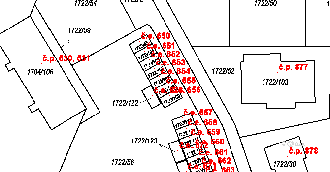 Miřetice u Klášterce nad Ohří 655, Klášterec nad Ohří na parcele st. 1722/108 v KÚ Miřetice u Klášterce nad Ohří, Katastrální mapa