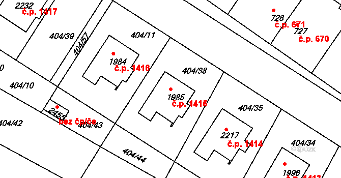 Bystřice pod Hostýnem 1415 na parcele st. 1985 v KÚ Bystřice pod Hostýnem, Katastrální mapa