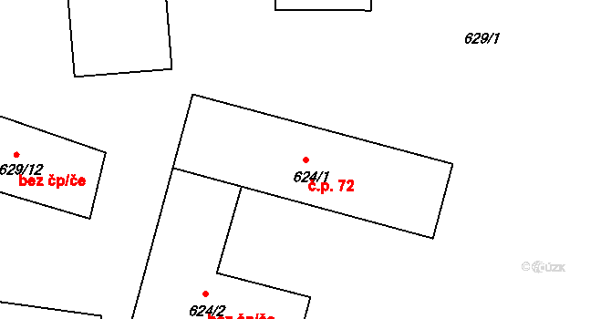 Šumná 72 na parcele st. 624/1 v KÚ Šumná, Katastrální mapa