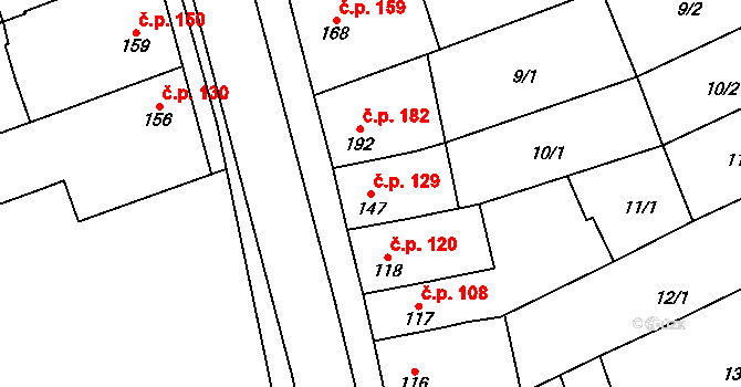 Přerov II-Předmostí 129, Přerov na parcele st. 147 v KÚ Předmostí, Katastrální mapa