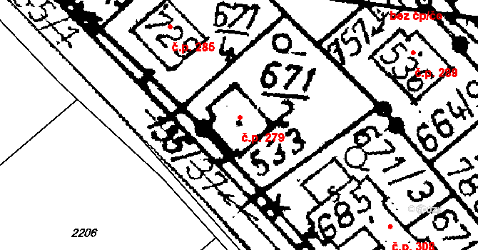 Kácov 279 na parcele st. 533 v KÚ Kácov, Katastrální mapa