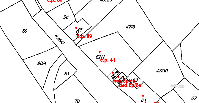 Všeborovice 41, Dalovice na parcele st. 62/1 v KÚ Všeborovice, Katastrální mapa