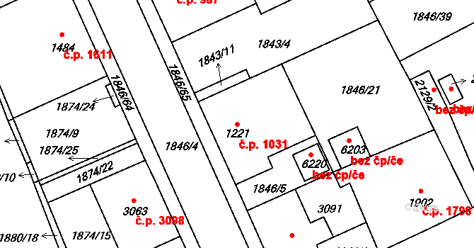 Jablonec nad Nisou 1031 na parcele st. 1221 v KÚ Jablonec nad Nisou, Katastrální mapa