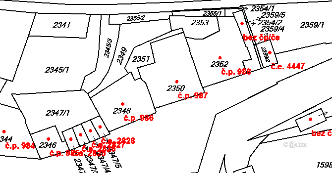 Jihlava 987 na parcele st. 2350 v KÚ Jihlava, Katastrální mapa