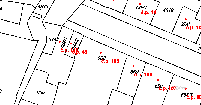Čelákovice 109 na parcele st. 662 v KÚ Čelákovice, Katastrální mapa