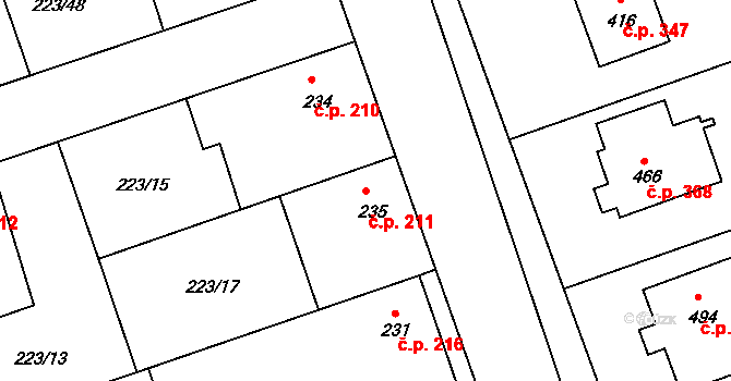Hostouň 211 na parcele st. 235 v KÚ Hostouň u Prahy, Katastrální mapa