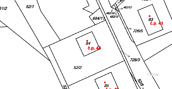 Sovolusky 48 na parcele st. 84 v KÚ Sovolusky u Přelouče, Katastrální mapa