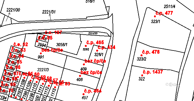 Kyjov 434 na parcele st. 326/1 v KÚ Kyjov, Katastrální mapa
