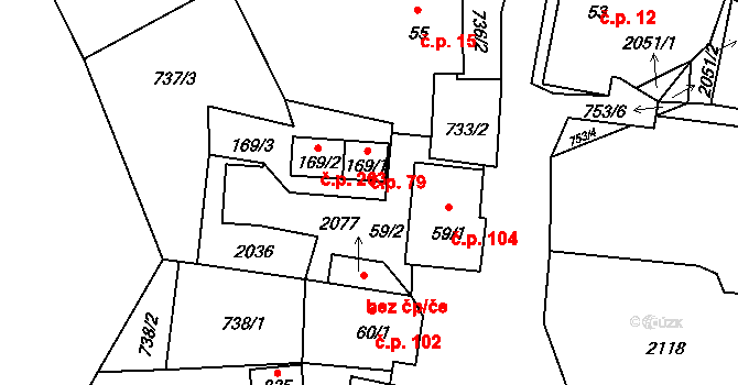 Hrádek 104 na parcele st. 59/1 v KÚ Hrádek, Katastrální mapa