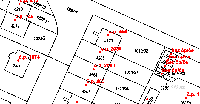 Šumperk 2039 na parcele st. 4205 v KÚ Šumperk, Katastrální mapa