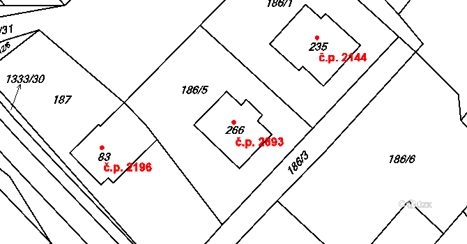 Šumperk 2693 na parcele st. 266 v KÚ Horní Temenice, Katastrální mapa