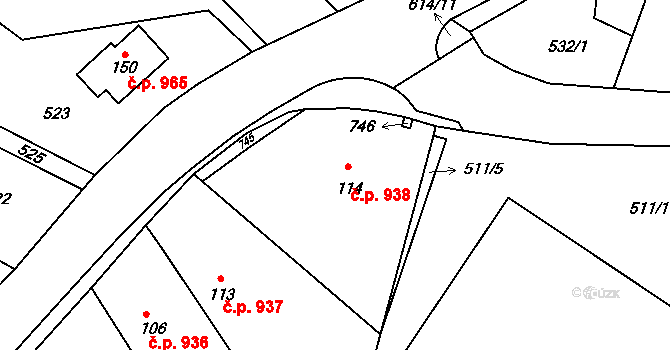 Všedobrovice 938, Kamenice na parcele st. 114 v KÚ Štiřín, Katastrální mapa