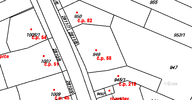 Dačice V 55, Dačice na parcele st. 946 v KÚ Dačice, Katastrální mapa