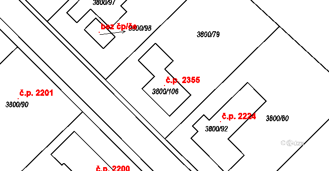Velké Meziříčí 2355 na parcele st. 3800/106 v KÚ Velké Meziříčí, Katastrální mapa