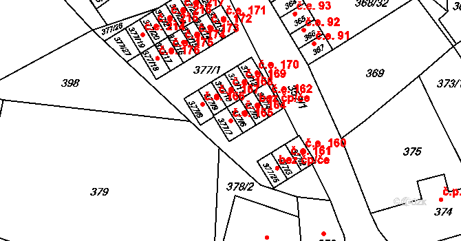Hrádek nad Nisou 165 na parcele st. 377/7 v KÚ Hrádek nad Nisou, Katastrální mapa