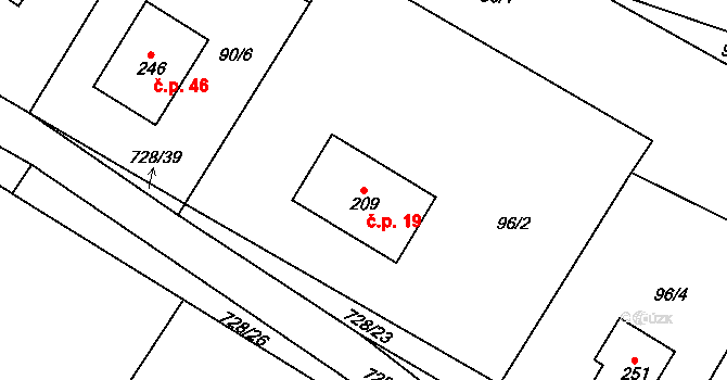 Sekerkovy Loučky 19, Mírová pod Kozákovem na parcele st. 209 v KÚ Sekerkovy Loučky, Katastrální mapa