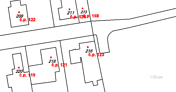 Klepačov 123, Blansko na parcele st. 216 v KÚ Klepačov, Katastrální mapa