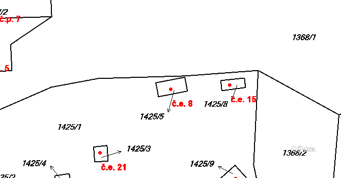 Koda 8, Tetín na parcele st. 1425/5 v KÚ Tetín u Berouna, Katastrální mapa