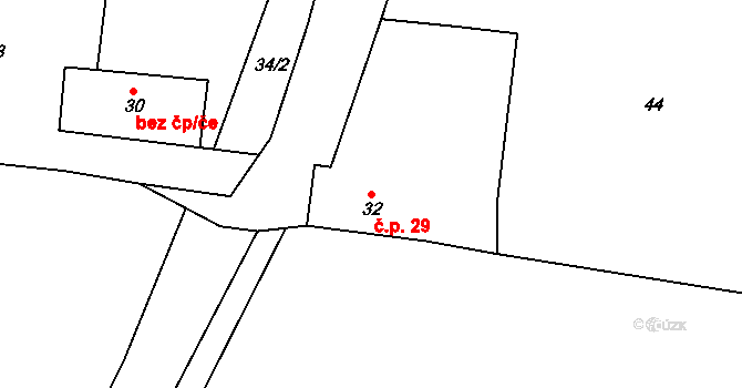 Bezemín 29, Cebiv na parcele st. 32 v KÚ Bezemín, Katastrální mapa