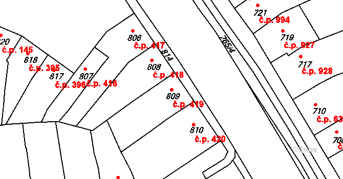 Hulín 419 na parcele st. 809 v KÚ Hulín, Katastrální mapa