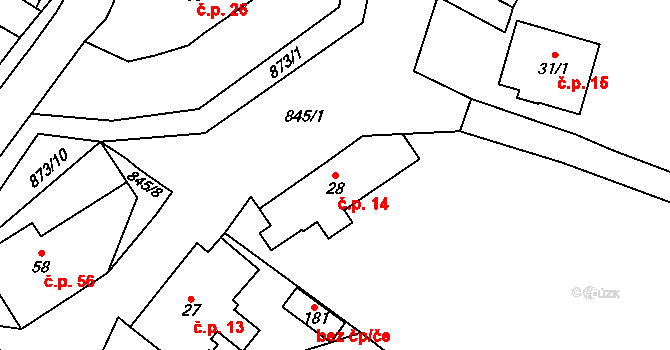Břevenec 14, Šumvald na parcele st. 28 v KÚ Břevenec, Katastrální mapa