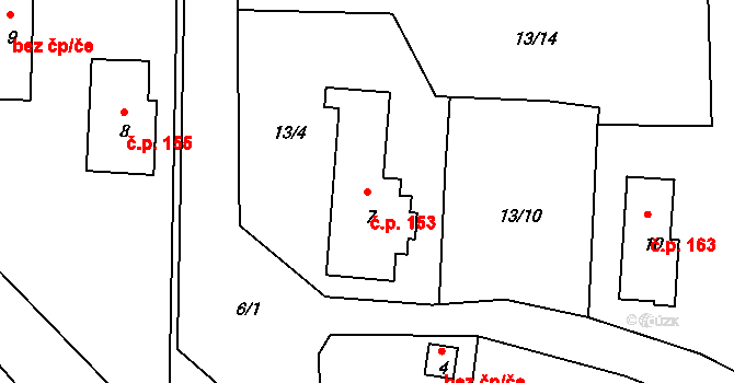 Horní Krupá 153, Ralsko na parcele st. 7 v KÚ Horní Krupá, Katastrální mapa